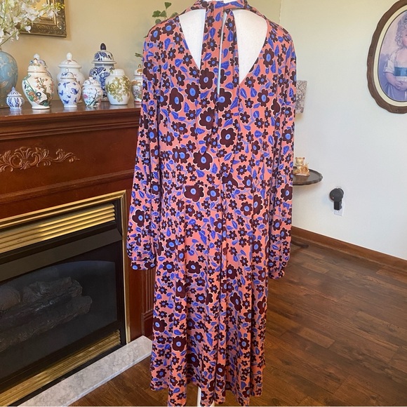 Eloquii 60s Mod Floral Keyhole Mock Neck Midi Dress • Orange Blue Brown Size 20 - Picture 6 of 10